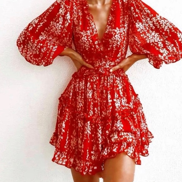 Flirty Red Floral Mini Dress - Picture 1 of 5